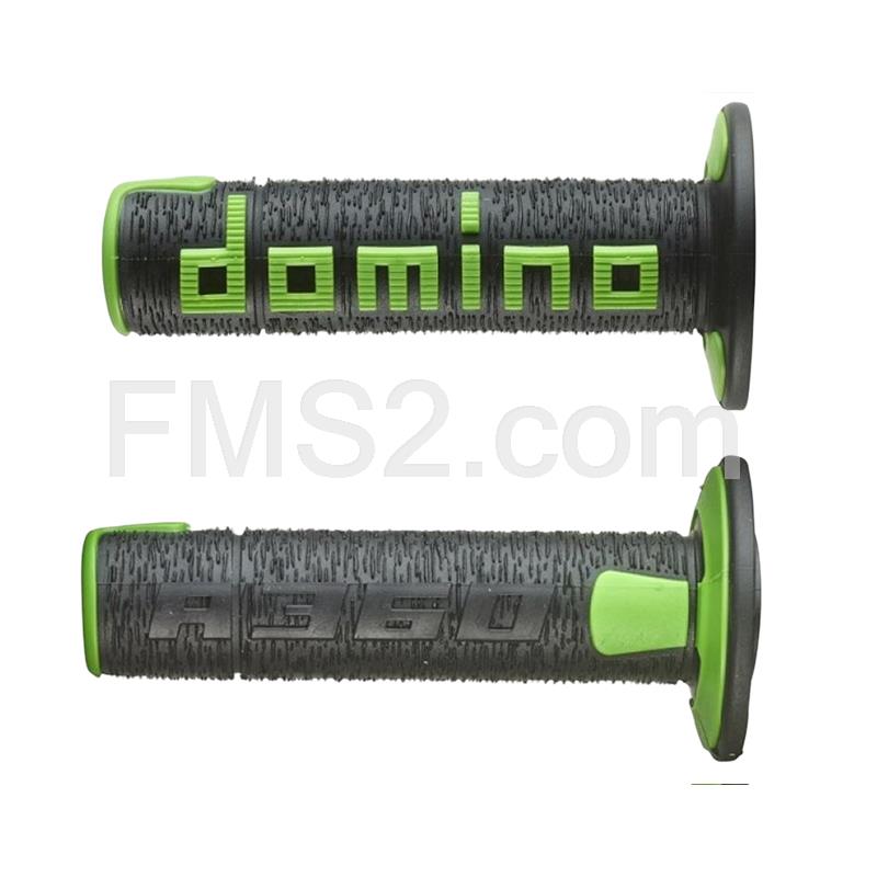 Manopole Domino Tommaselli in gomma di colore nero e verde per applicazione off road, ricambio A36041C4044A7-0