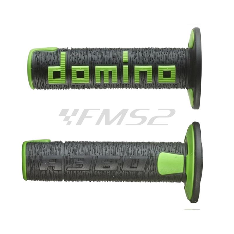 Manopole Domino Tommaselli in gomma di colore nero e verde per applicazione off road, ricambio A36041C4044A7-0