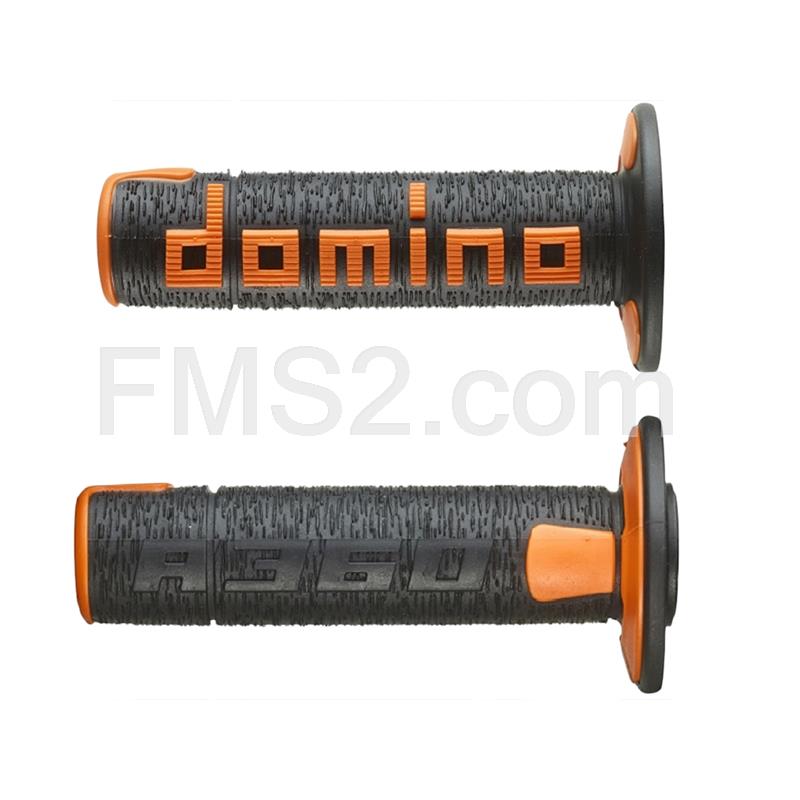 Coppia manopole Domino Tommaselli in gomma di colore nero e arancione per applicazione off road, ricambio A36041C4045A7-0