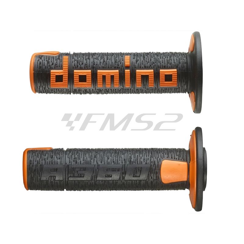 Coppia manopole Domino Tommaselli in gomma di colore nero e arancione per applicazione off road, ricambio A36041C4045A7-0