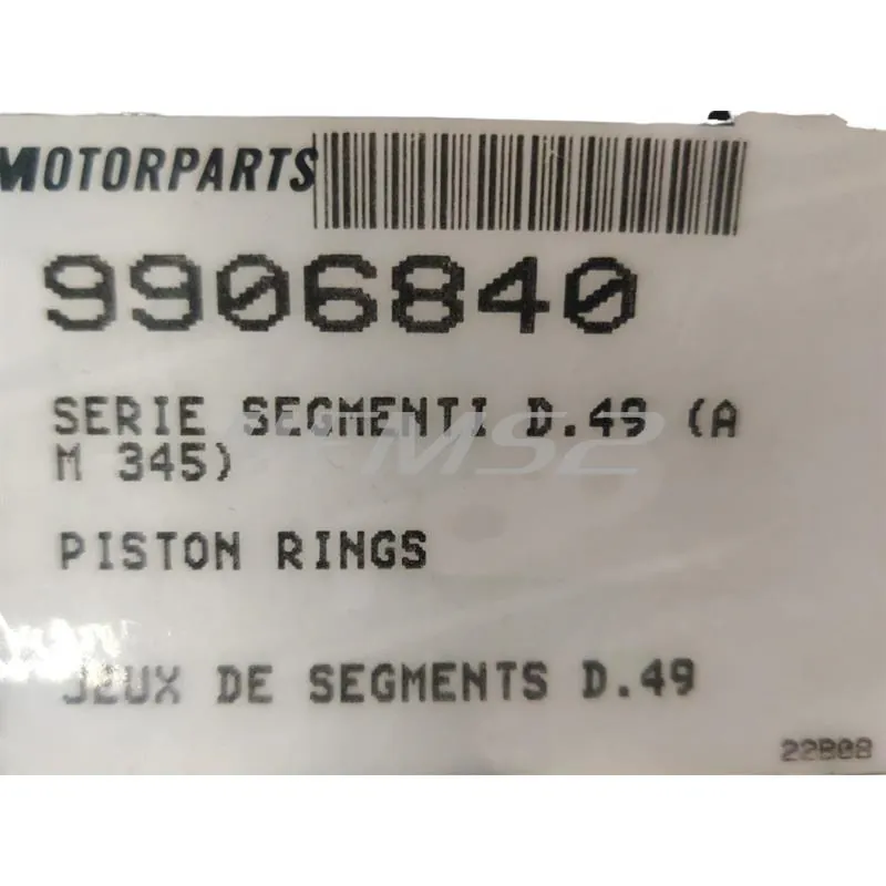 Fasce elastiche Top performance per pistone con diametro 49,0 mm specifico per gruppi termici Minarelli AM345 e AM6 Top e DR, ricambio 9906840