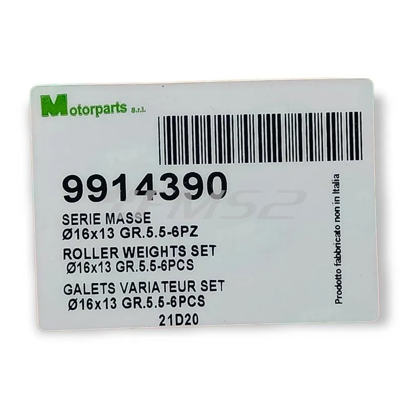 Kit rulli variatore 16x13 colore arancione peso grammi 5.5, ricambio 9914390