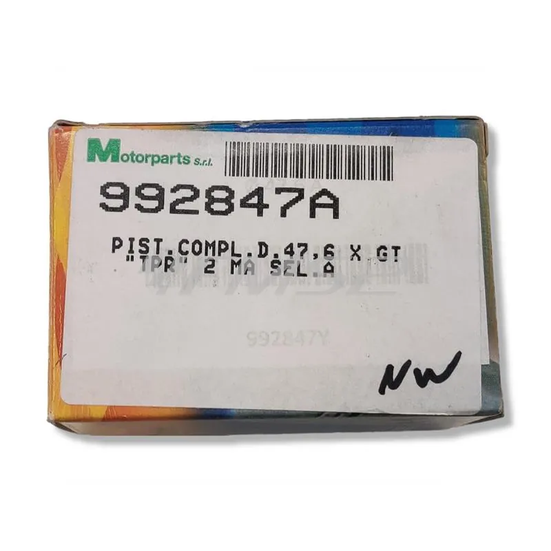 Pistone completo con diametro 47,6 mm mono fascia, spinotto 10 mm con selezione A per gruppi termici TPR 2 scooter con motore Minarelli orizzontale liquido, ricambio 992847A