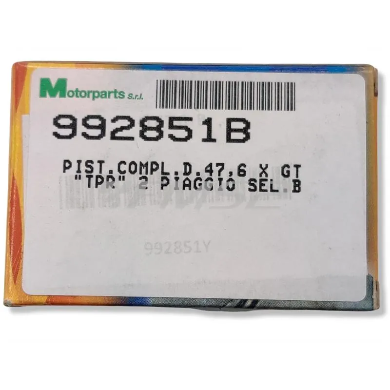 992851B Pistone completo Top performance TPR 2 diametro 47,6 e selezione B spinotto 12 mm mono fascia per Scooter Piaggio e Minarelli orizzontale raffreddati a liquido