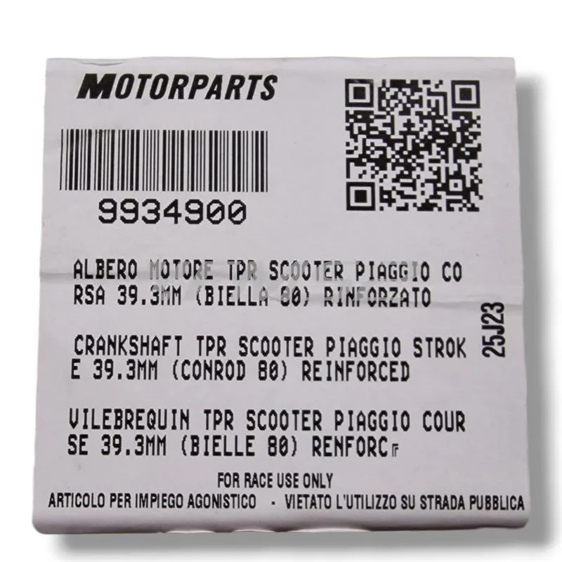 Albero motore TOP Performance TPR rinforzato corsa 39,3 mm e biella 80 mm per scooter con motore Piaggio raffreddati ad aria e liquido, ricambio 9934900