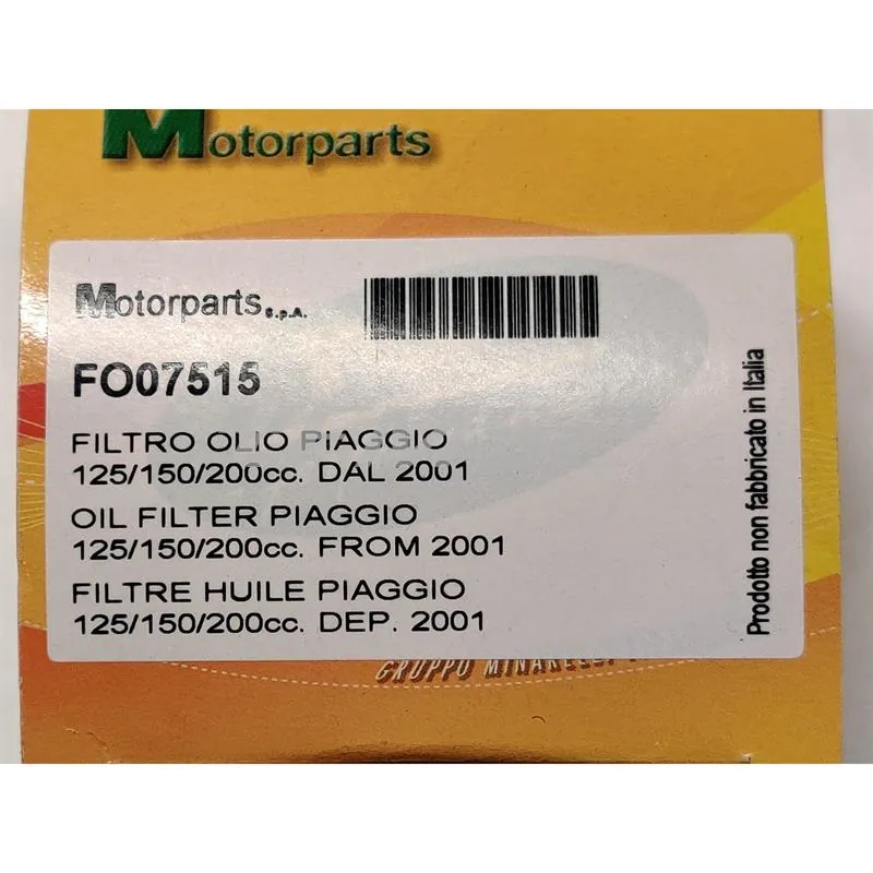Filtro olio Piaggio 125/150/200cc.dal'01, ricambio FO07515