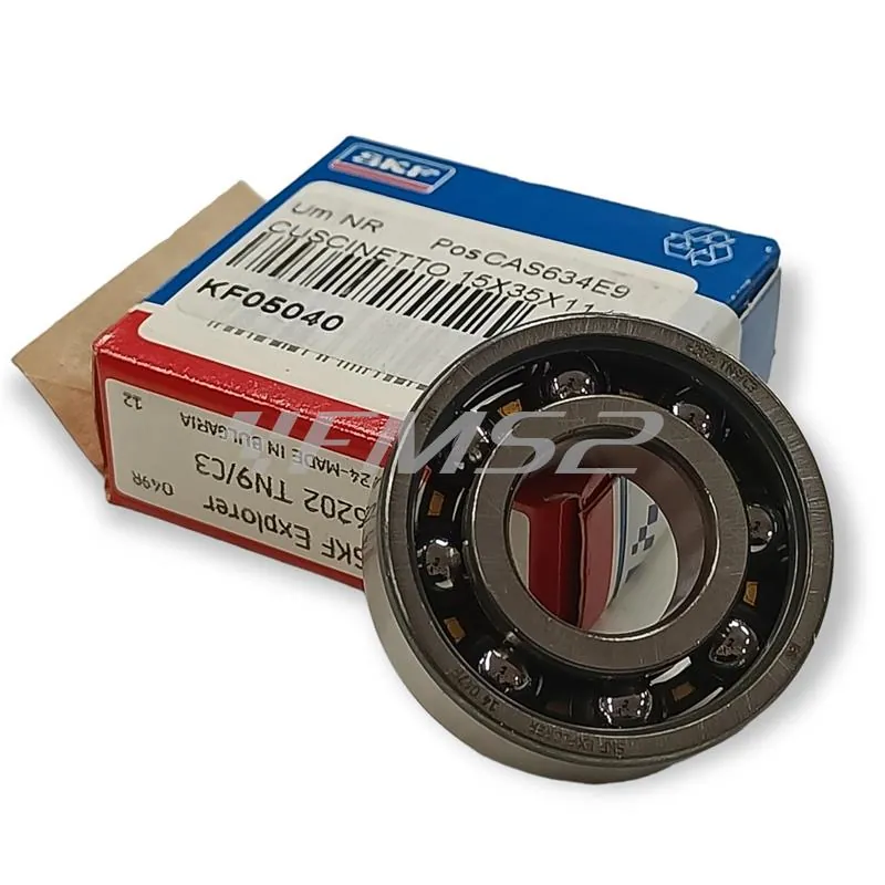 KF05040 Cuscinetto di banco SKF con gabbia in teflon alta velocità sigla 6202TN9-C3 e misura 15x35x11 mm distribuito da Motorparts top performance