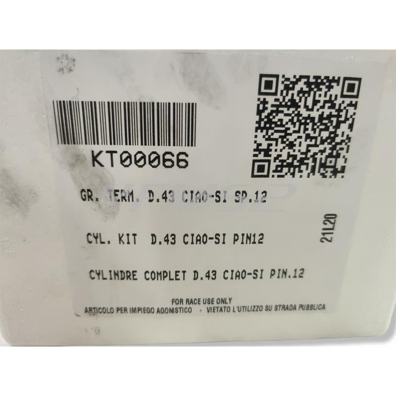Motore gruppo termico completo di pistone diametro 43 mm (cilindrata 60 cc) e spinotto diametro 12mm per Piaggio Ciao, Si, Bravo, Boxer, Grillo, ricambio KT00066