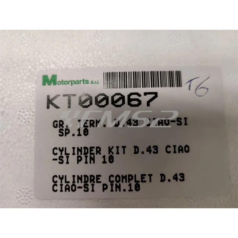 Motore gruppo termico completo di pistone diametro 43 mm (cilindrata 60 cc) e spinotto diametro 10 mm per Piaggio Ciao, Si, Boxer, Grillo, Bravo senza testa, ricambio KT00067