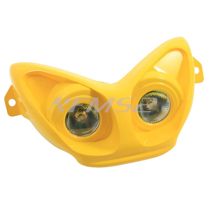 Mascherina fanale anteriore top performance per scooter MBK Nitro e  Yamaha Aerox di colore giallo pastello e 2 lampade alogene, ricambio T201349