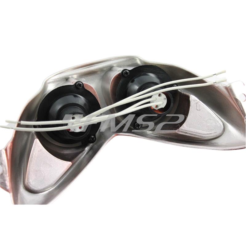 Mascherina fanale anteriore top performance per scooter MBK Nitro e Yamaha Aerox di colore rosso cromato con 2 lampade alogene, ricambio T201356