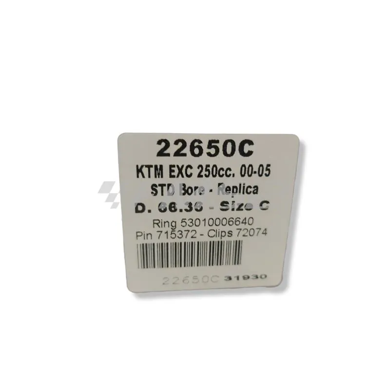 22650C Pistone VERTEX replica Ø66,36 mm Selezione C per KTM EXC 250 2T 2000-2005 - bifascia grafitato