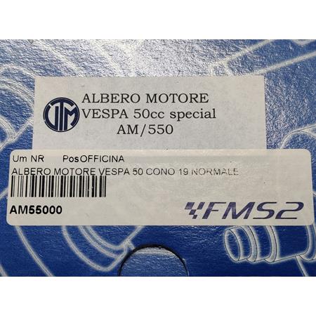 Albero motore UTM completo di gabbia a rulli con cono da 19 mm e versione tipo originale per Piaggio Vespa 50, Special, R, L, N, Pk50, Pk50s, ricambio AM55000