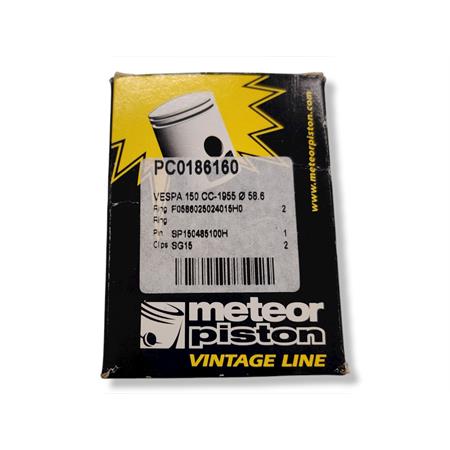 Pistone meteor completo di fasce elastiche, spinotto e seeger per Piaggio Vespa vl1 - vb1 con diametro 58,6 mm, ricambio PC0186160