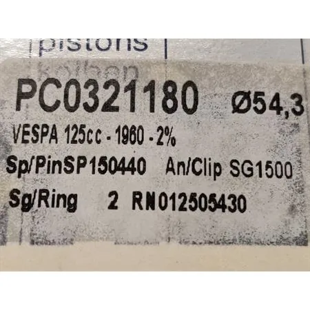 PC0321180 Pistone meteor bifascia diametro 54,3 mm per Piaggio Vespa VNB miscela al 2% 