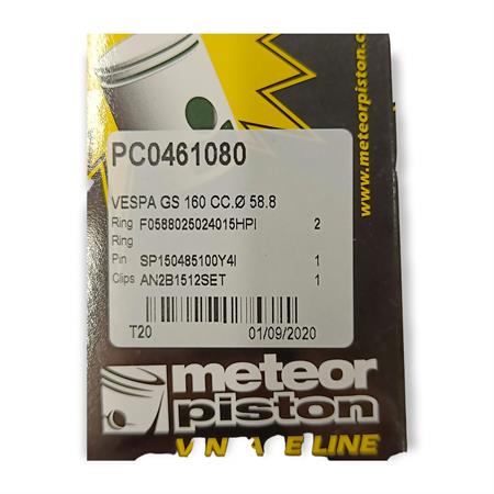 Pistone meteor diametro 58,8 mm bifascia per Piaggio Vespa GS 160 cc completo di fasce elastiche, spinotto e seeger ferma spinotto, ricambio PC0461080