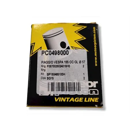 Pistone meteor diametro 57,0 mm bifascia per Piaggio Vespa old model 150 cc completo di fasce elastiche, spinotto e seeger ferma spinotto, ricambio PC0498000