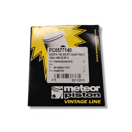Pistone meteor diametro 63,4 mm bifascia per Piaggio Vespa SS 180 cc completo di fasce elastiche, spinotto e seeger ferma spinotto, ricambio PC0577140