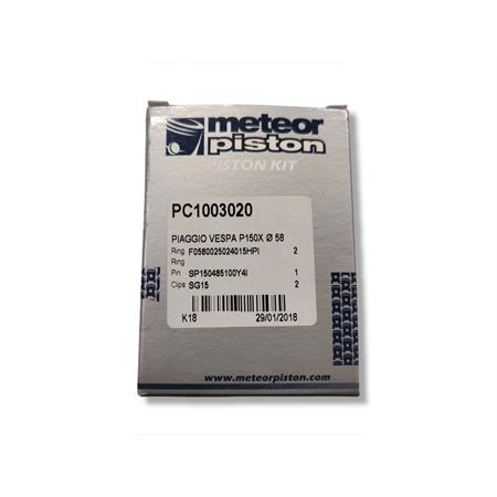 Pistone meteor completo di fasce elastiche, spinotto e seeger per Piaggio Vespa 150 serie PX e PXE con diametro 58,0 mm, ricambio PC1003020