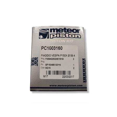 Pistone meteor diametro 59,4 mm bifascia per Piaggio Vespa PX 150 cc completo di fasce elastiche, spinotto e seeger ferma spinotto, ricambio PC1003160