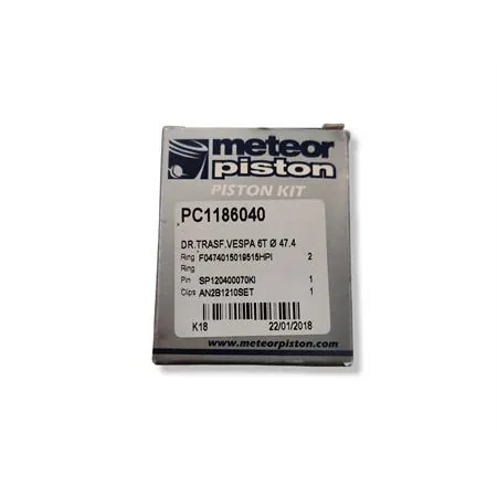 Pistone meteor completo di fasce elastiche, spinotto e seeger da abbinare al gruppo termico DR vespa 6 travasi con diametro 47,4 mm per Piaggio Vespa 50, Ape 50, PK50, ricambio PC1186040