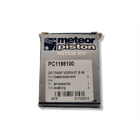 Pistone meteor completo di fasce elastiche, spinotto e seeger da abbinare al gruppo termico DR vespa 6 travasi con diametro 48,0 mm per Piaggio Vespa 50, Ape 50, PK50, ricambio PC1186100