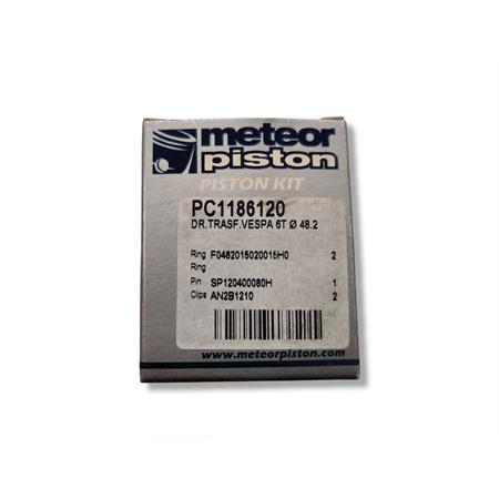 Pistone meteor completo di fasce elastiche, spinotto e seeger da abbinare al gruppo termico DR vespa 6 travasi con diametro 48,2 mm per Piaggio Vespa 50, Ape 50, PK50, ricambio PC1186120