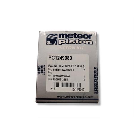 Pistone meteor completo di fasce elastiche, spinotto e seeger da abbinare al gruppo termico POLINI 130 cc luce bassa con diametro 57,8 mm per Piaggio Vespa 125 primavera, 125 ET3, PK125, ricambio PC1249080