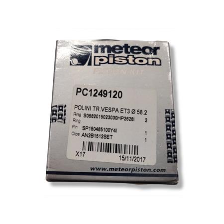 Pistone meteor completo di fasce elastiche, spinotto e seeger da abbinare al gruppo termico POLINI 130 cc luce bassa con diametro 58,2 mm per Piaggio Vespa 125 primavera, 125 ET3, PK125, ricambio PC1249120
