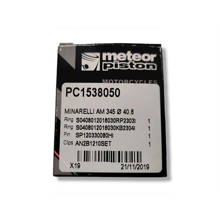 Pistone meteor bifascia per motori Minarelli AM6 con diametro 40,8 mm completo di fasce elastiche, spinotto e seeger da 12 mm, ricambio PC1538050