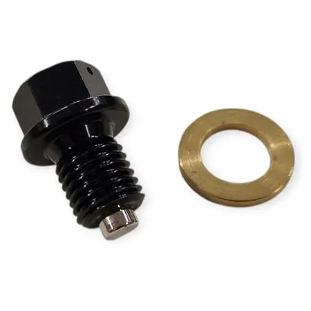 Tappo scarico olio magnetico M12 passo 1,5 lunghezza 13 mm in ergal anodizzato nero con foro legatura di sicurezza - KTM / HUSQVARNA / GAS GAS