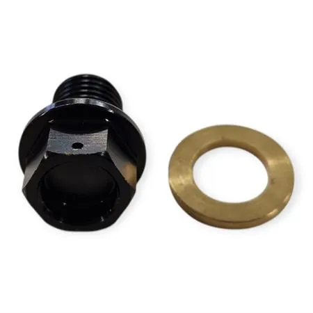 B891618 Tappo scarico olio magnetico M12 passo 1,5 lunghezza 13 mm in ergal anodizzato nero con foro legatura di sicurezza - KTM / HUSQVARNA / GAS GAS