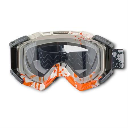 Maschera occhiali da cross Stage6 di colore bianco con elastico brandizzato per uso con caschi da cross, ricambio S608015