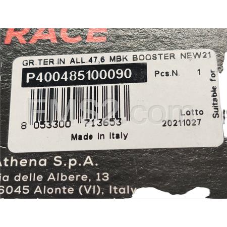 Gruppo termico Athena racing new model 2021 in alluminio diametro 47,6 mm 70cc spinotto 12 mm mono fascia per Mbk Booster spirit e Yamaha Bw's 50 con motore Minarelli verticale, ricambio P400485100090