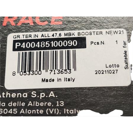 Gruppo termico Athena racing new model 2021 in alluminio diametro 47,6 mm 70cc spinotto 12 mm mono fascia per Mbk Booster spirit e Yamaha Bw's 50 con motore Minarelli verticale, ricambio P400485100090