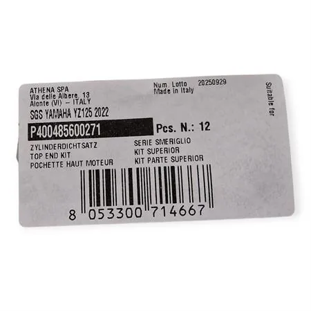 P400485600271 Serie guarnizioni smeriglio Athena per Yamaha YZ 125 dal 2022, YZ 125 X dal 2020 e Fantic XX 125 dal 2022, XE 125 dal 2023