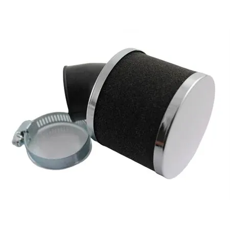 S410000200005 Filtro aria Athena in spugna con attacco inclinato a 45° e diametro di fissaggio da 28 - 29 mm completo di fascetta fissaggio e tappo cromato