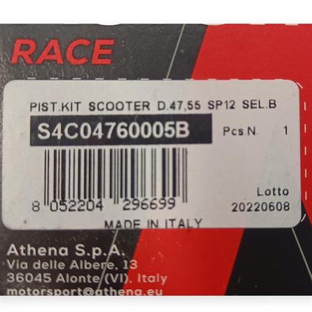 Pistone Athena sporting con diametro 47,55 e spinotto da 12 mm con selezione B per scooter con motore Piaggio e modifica su motori Minarelli verticale e orizzontale aria e liquido, ricambio S4C04760005B