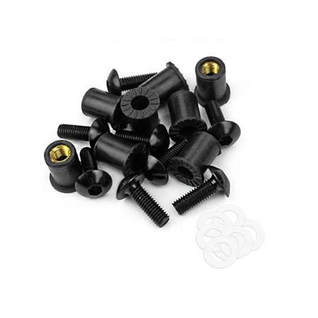 Set 8 viti e gommini M5 x 1 mm per fissaggio cupolino con viti in alluminio di colore nero, ricambio 171005