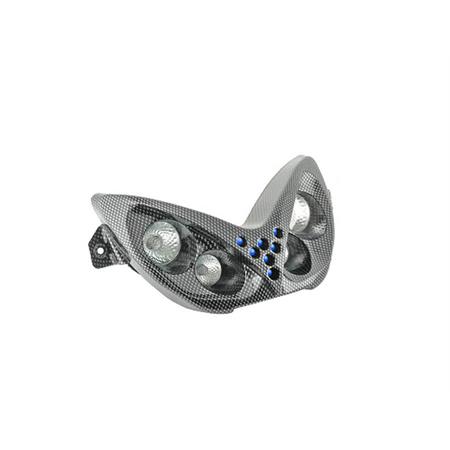Fanale anteriore colore carbonio a 4 fari alogeni con led blu per MBK Nitro e Yamaha Aerox 50 cc fino al 2012, ricambio 201302D