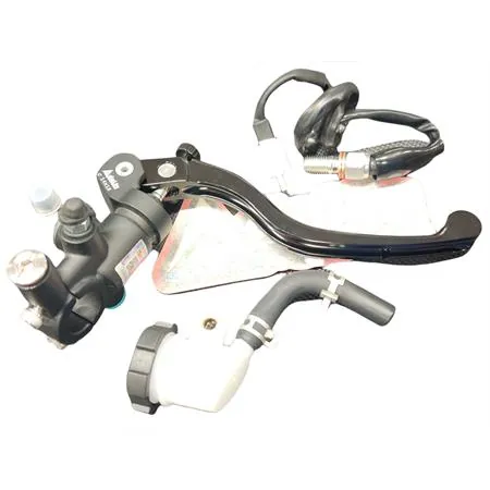 Pompa freno anteriore destra TNT con attacco radiale con lavorazione cnc completa di serbatoio olio idraulico e interruttore idrostop con impianto elettrico, ricambio 282049G