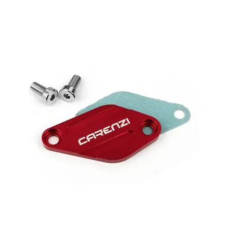 Coperchio otturatore pompa olio Carenzi in alluminio di colore rosso per motore Derbi e AM6, ricambio 289080A