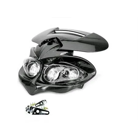 Fanale anteriore con 2 fari alogeni per moto enduro, modello manga, colore nero lucido, ricambio 448140