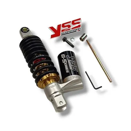 Mono ammortizzatore YSS posteriore modello OK302-250T-01AL-388 con serbatoio esterno e interasse da 250,0 mm per MBK Booster e Malaguti F12, ricambio YSOK25001