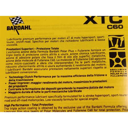 Flacone da 1 litro olio motore Bardahl XTC C60 con gradazione 10W30 sintetico 100% per utilizzo moto, ricambio 348140