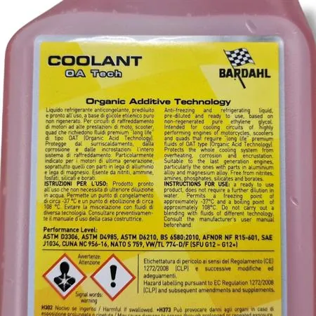 Bardahl Coolant OA Tech 1L - Liquido refrigerante organico pronto all'uso, ricambio 739039, compatibile auto e moto