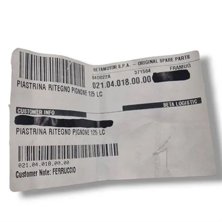 Piastrina fissa pignone Beta Enduro/Motard RR 125 4T LC 2013-2021 e Enduro/Motard RR 125 4T R LC 2019-2025, ricambio 021.04.018.00.00