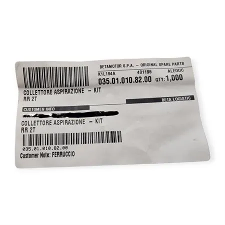 Collettore aspirazione specifico per BETA ENDURO RR 125 2T prodotti dopo il 2018 e ENDURO RR 200 2T prodotti dopo il 2019, ricambio 035.01.010.82.00