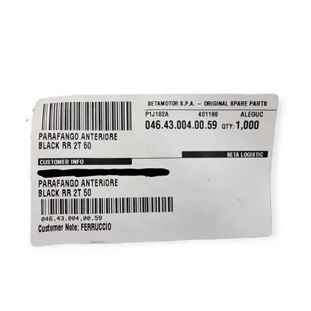 046.43.004.00.59 Parafango anteriore motard nero originale BETA specifico per BETA RR MOTARD 50 2T prodotti dal 2021 in poi