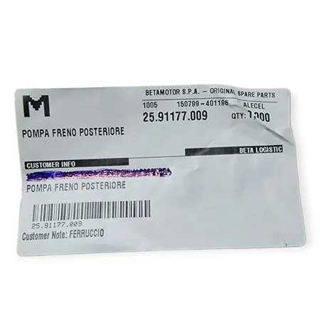 25.91177.009 Pompa freno posteriore GRIMECA pistoncino da 12 mm - Ricambio originale BETA